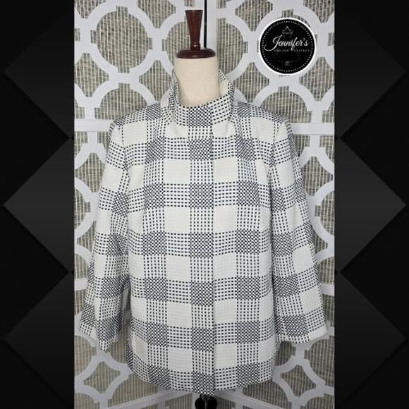 Talbots Black and White Checked Zip Front Lined Jacket Size 14 - Picture 1 of 11